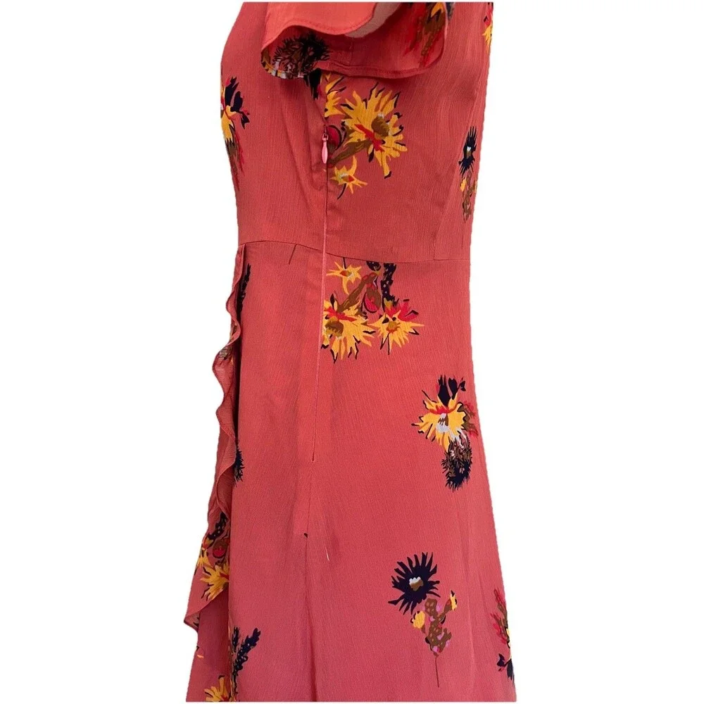 Madewell Posy Cactus Flower Burnt Orange Ruffle Dress Size 2 Summer Fall Wedding - Picture 5 of 8